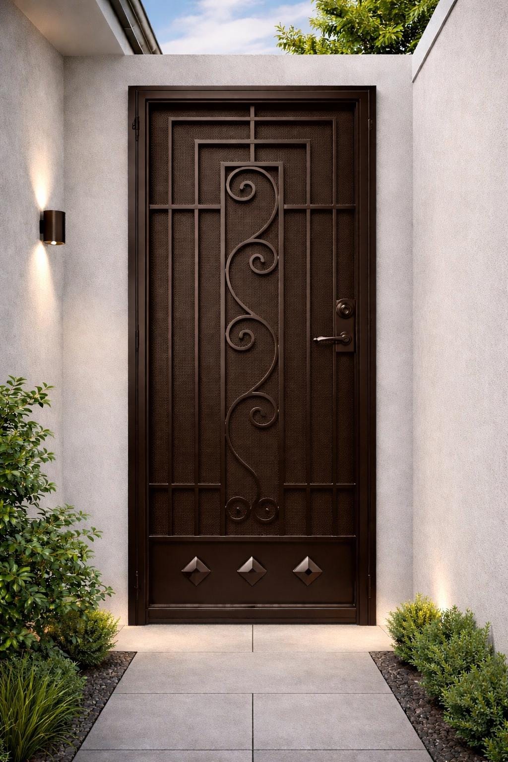 Solvanta Iron Entry Door | Scroll Security Front Door, Matte Black Finish
