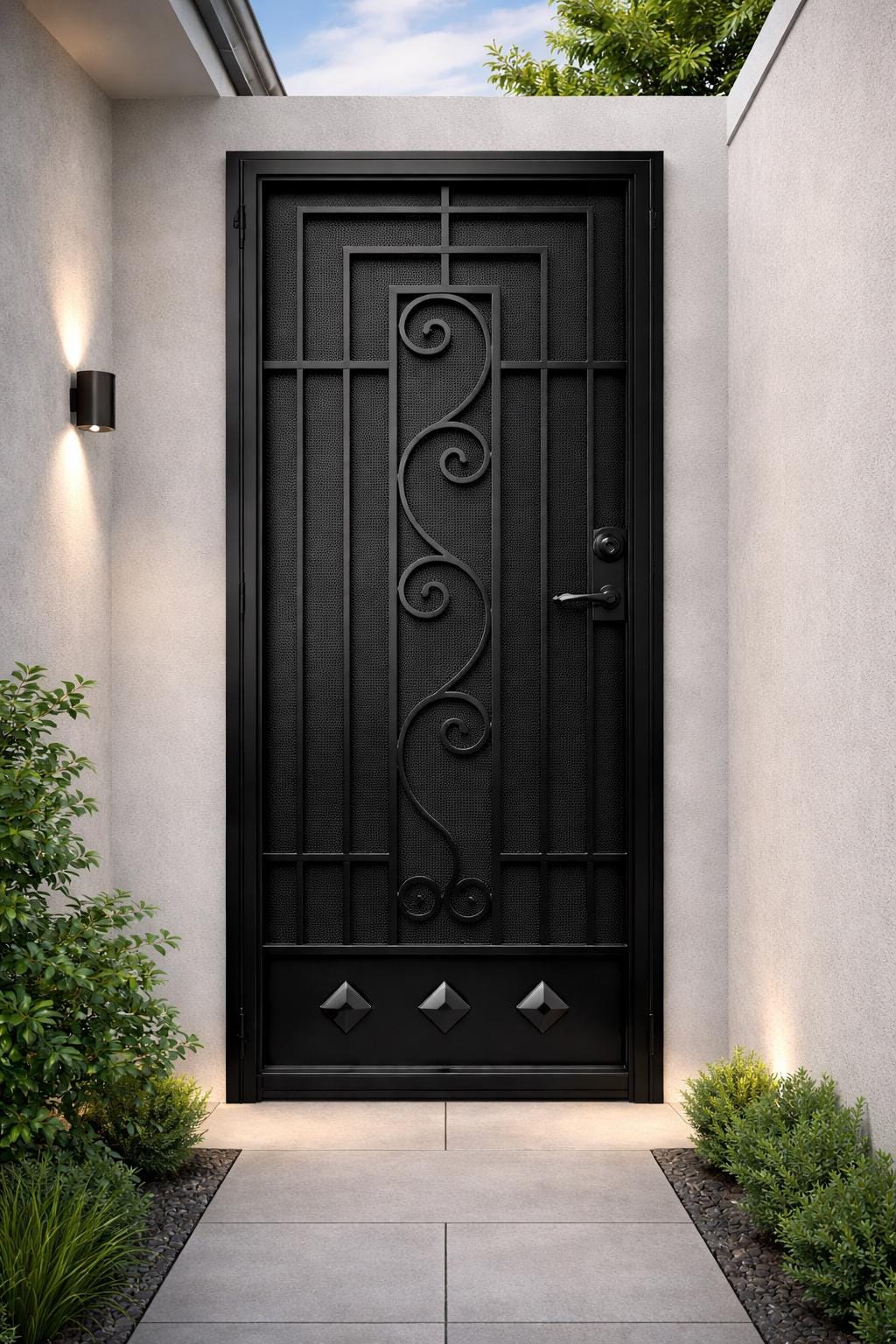 Solvanta Iron Entry Door | Scroll Security Front Door, Matte Black Finish