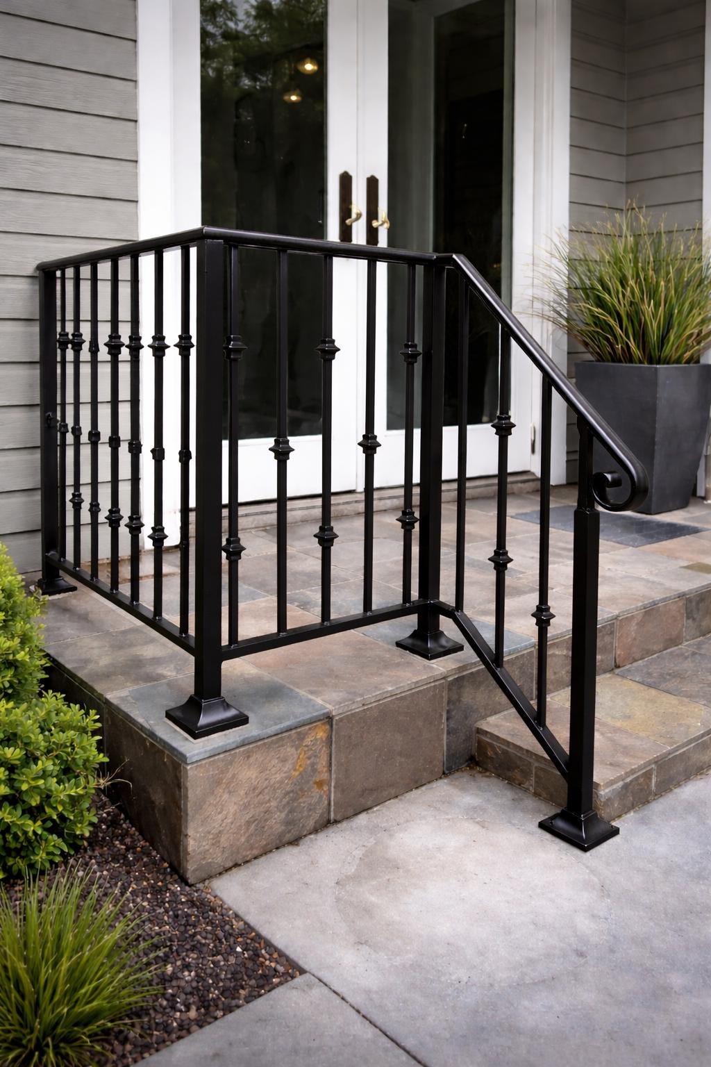 Belmont Classic Steel Stair Railing | Wrought Iron Handrail System, Matte Black