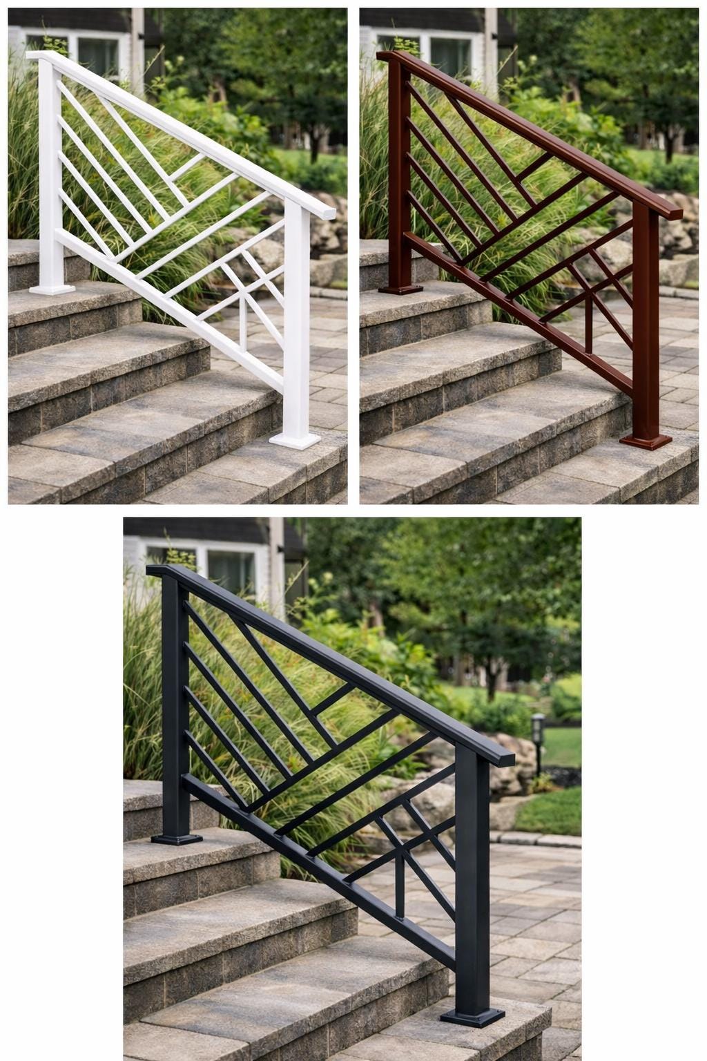 Meridian Modern Exterior Stair Railing | Geometric Steel Handrail System | Matte Black