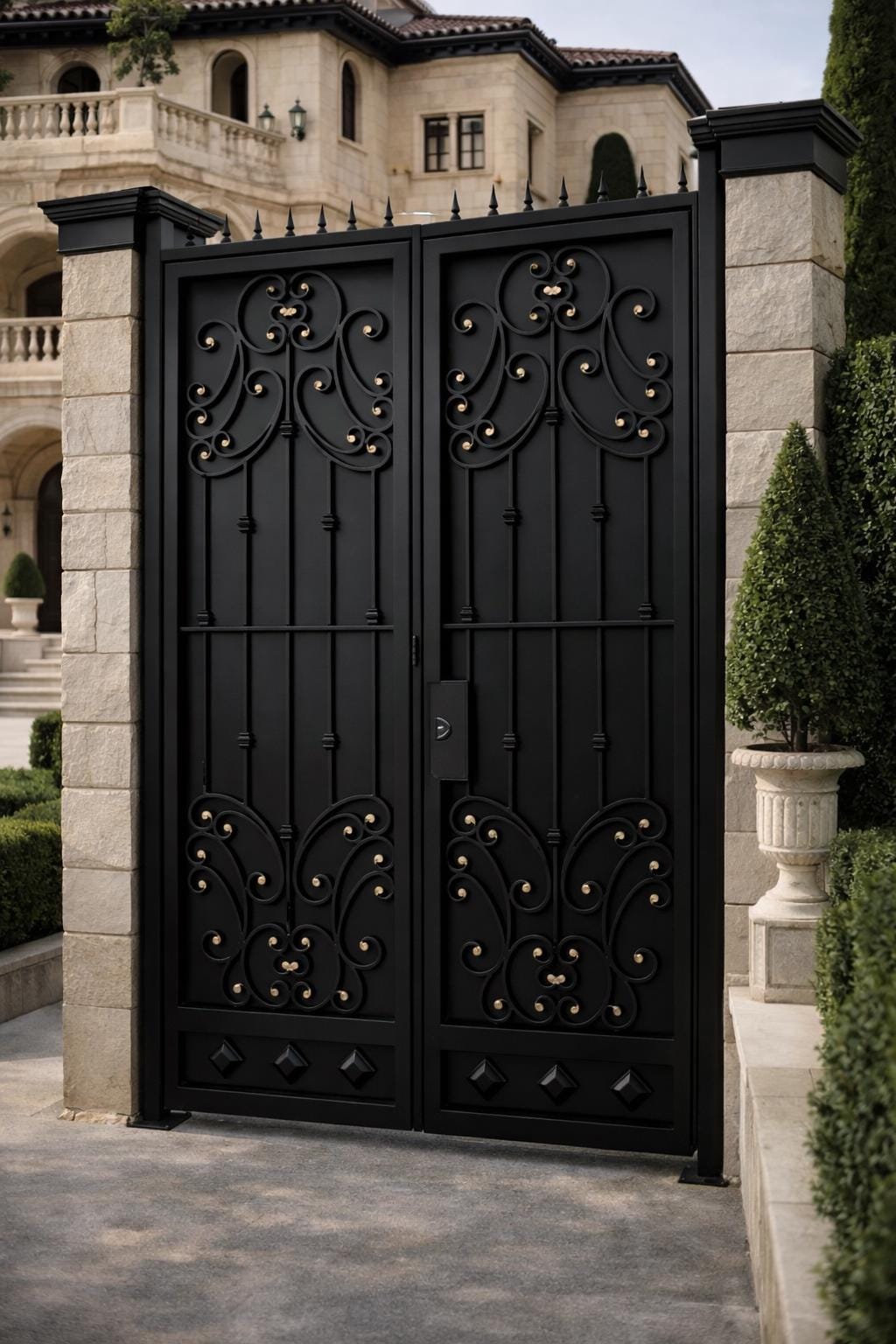 Firenze Scroll Double Wrought Iron Gate | Estate Entrance, Ornamental Scrollwork, Steel Construction