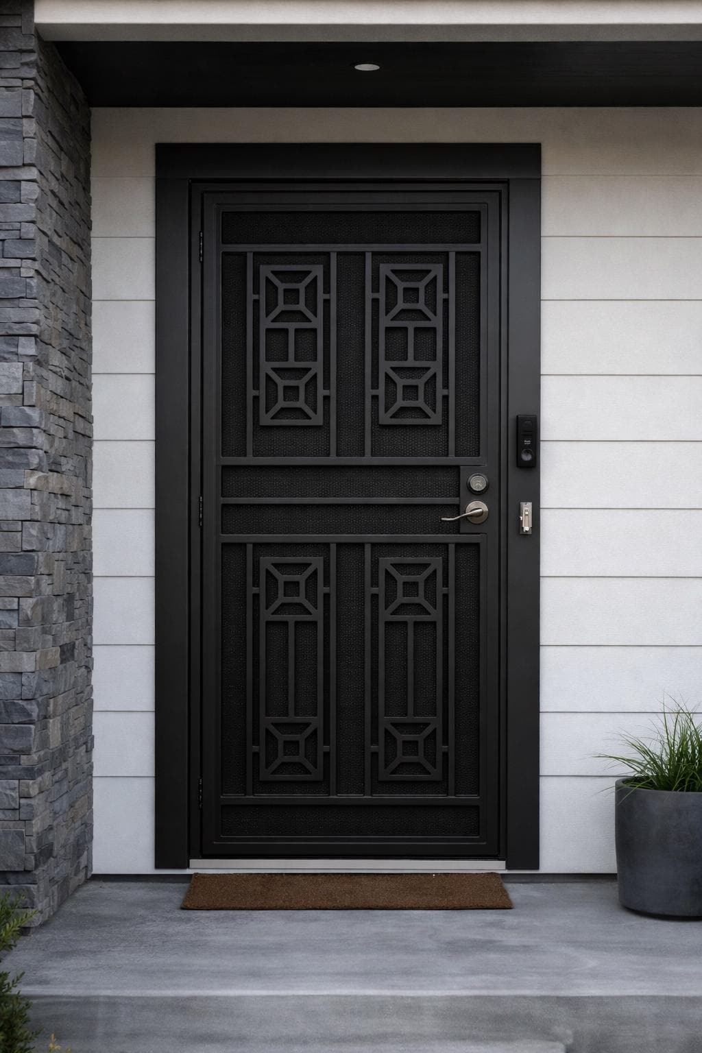 Orion Modern Single Steel Entry Door | Geometric Security Front | Matte Black, White, Glossy Brown