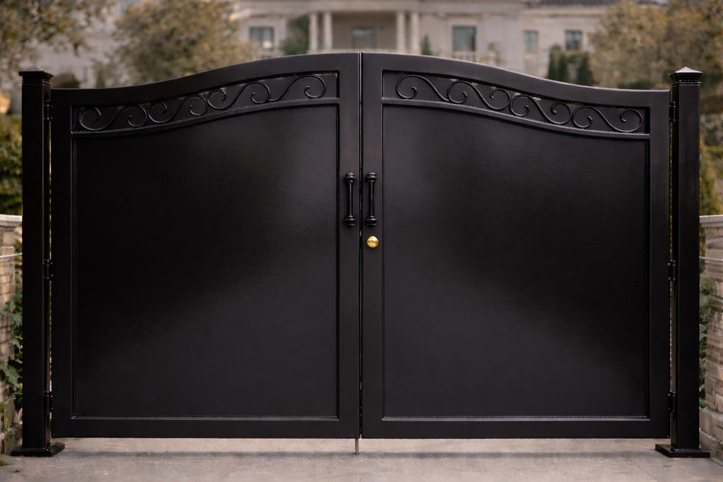 Bellagio Crest Double Driveway Gate | Arched Steel Estate Entry Gate, Matte Black