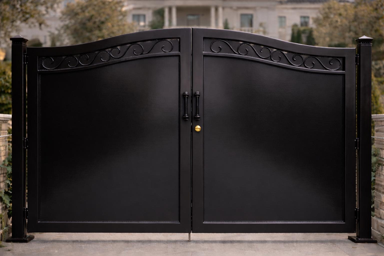Bellagio Crest Double Driveway Gate | Arched Steel Estate Entry Gate, Matte Black