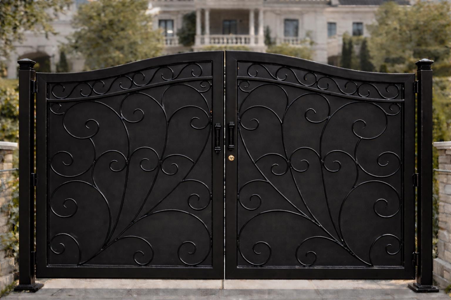 Ravello Grand Arched Double Wrought Iron Driveway Gate | Luxury Estate Entry (Matte Black)