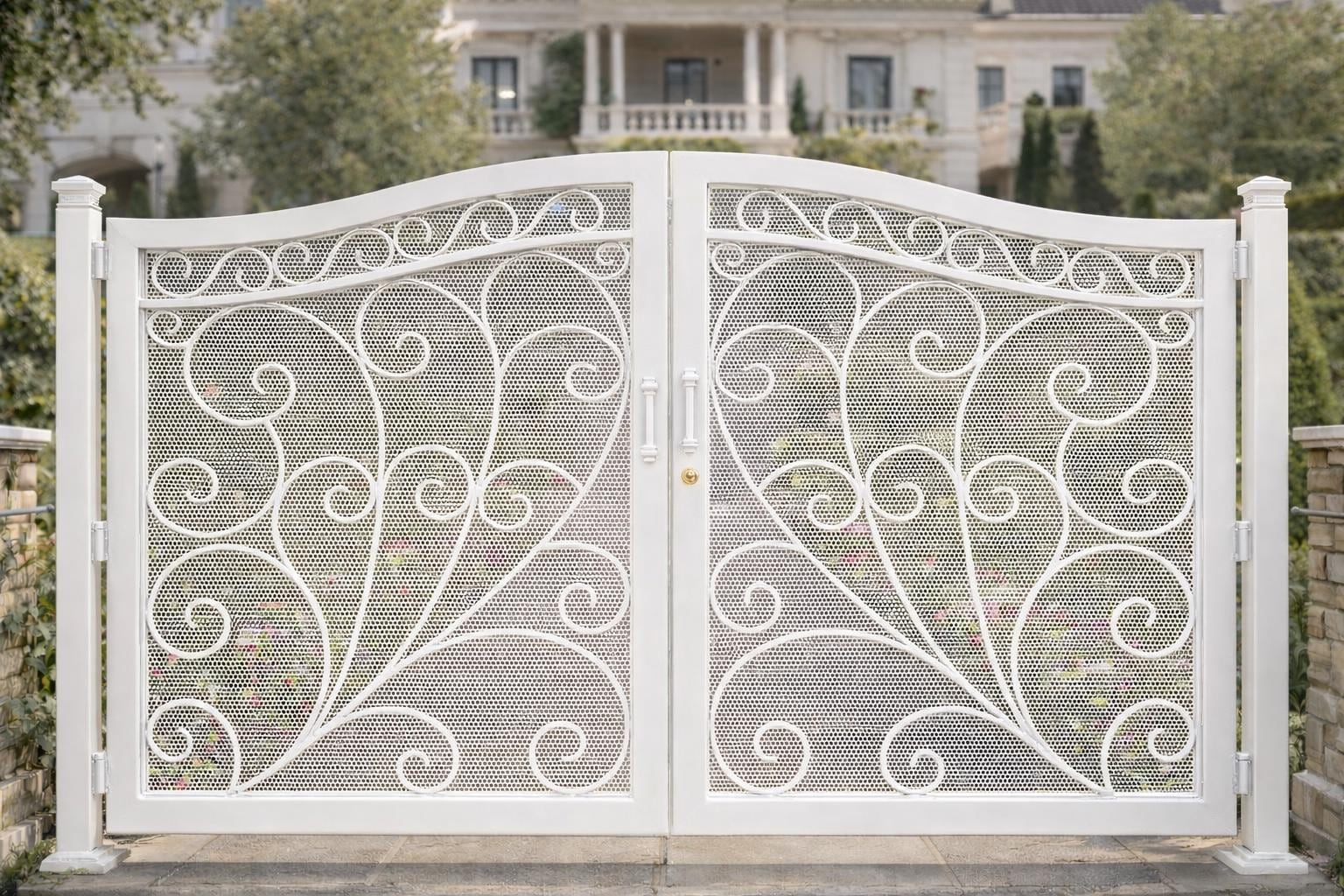 Portofino Royale Arched Double Wrought Iron Driveway Gate | Luxury Scroll Estate Entry Matte Black