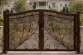 Portofino Royale Arched Double Wrought Iron Driveway Gate | Luxury Scroll Estate Entry Matte Black