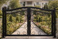 Monaco Vista Arched Double Wrought Iron Driveway Gate | Luxury Scroll Estate Entry Matte Black