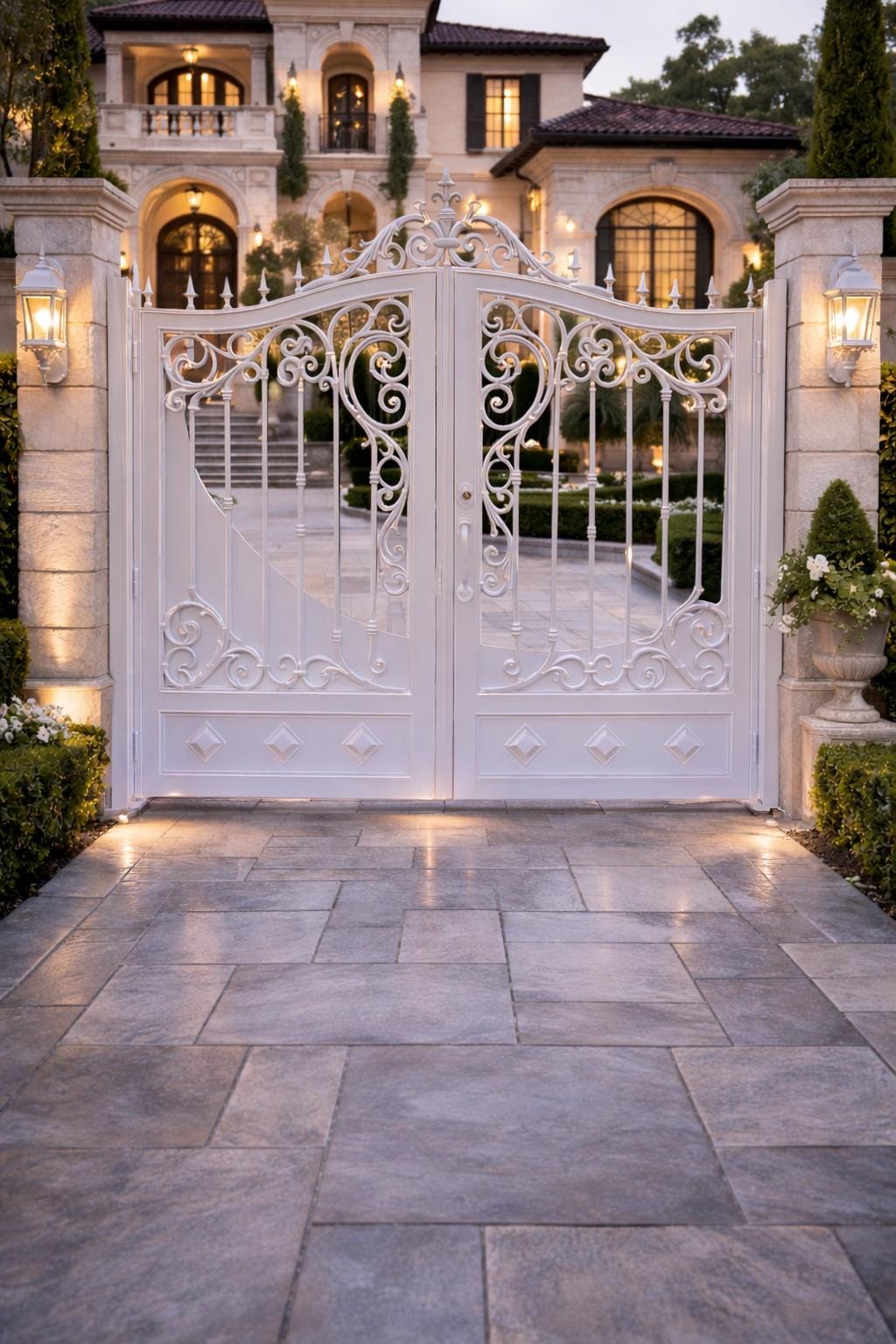 Wrought Iron Driveway Gate | Arched Scroll Estate Entry, Matte Black Finish