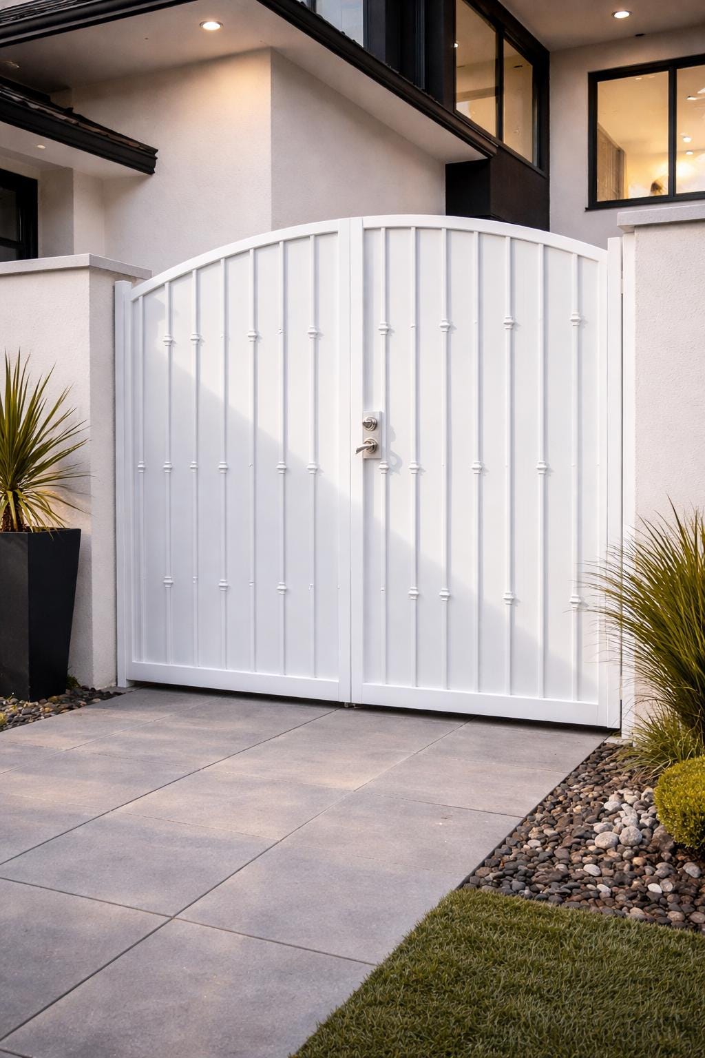 Vertiline Modern White Pedestrian Gate - Custom Residential Walkway Entry Door