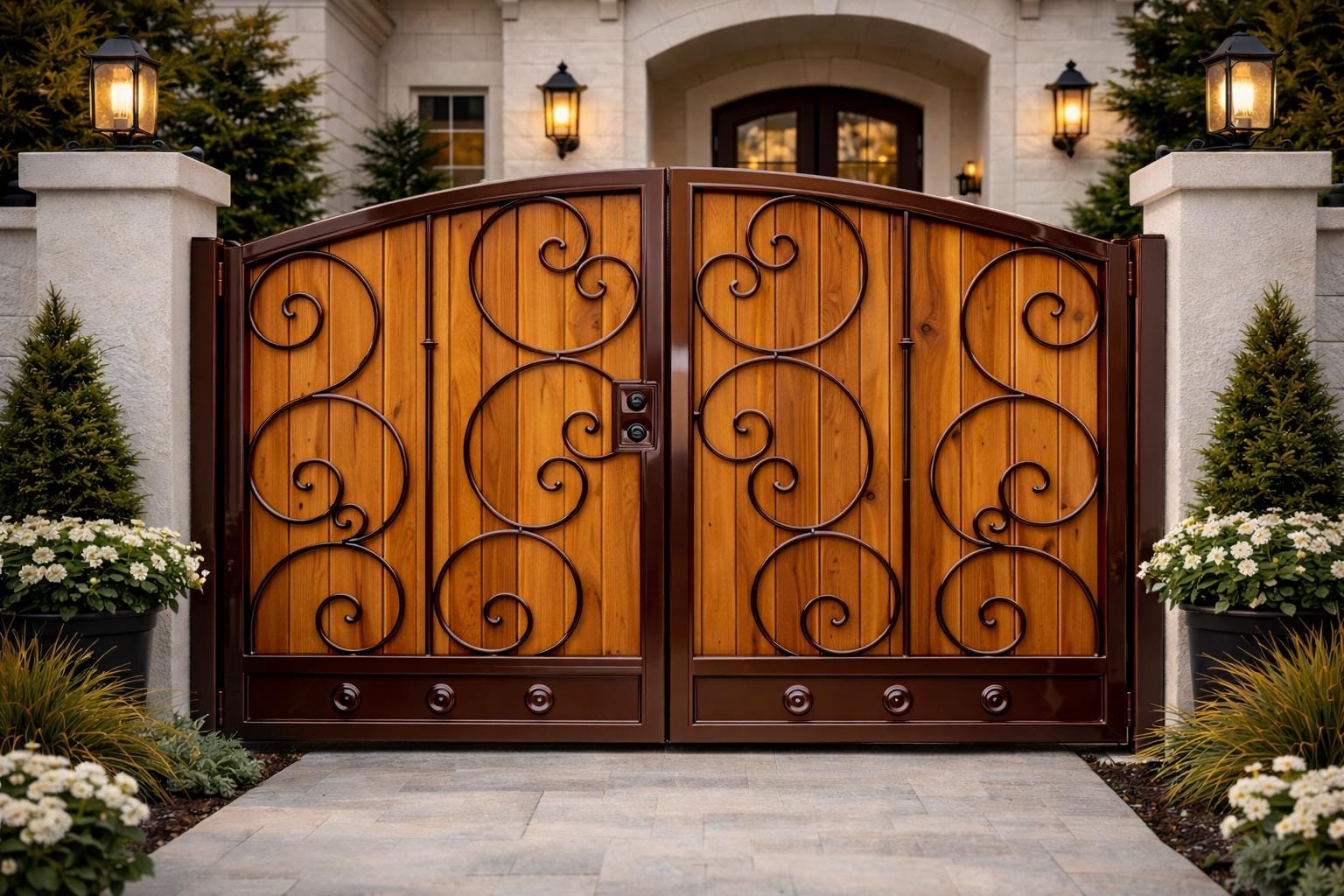 Raventa Wrought Iron and Wood Pedestrian Gate - Custom Steel Walkway Entry Door