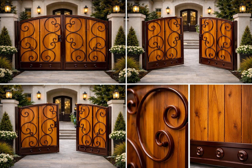 Raventa Wrought Iron and Wood Pedestrian Gate - Custom Steel Walkway Entry Door