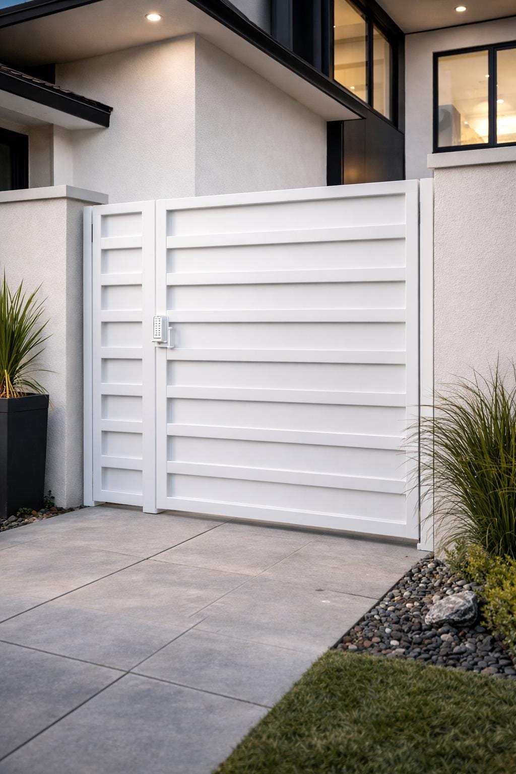 Custom Metal Pedestrian Gate | Modern Horizontal Steel Walk Gate, Exterior Privacy Entry Door