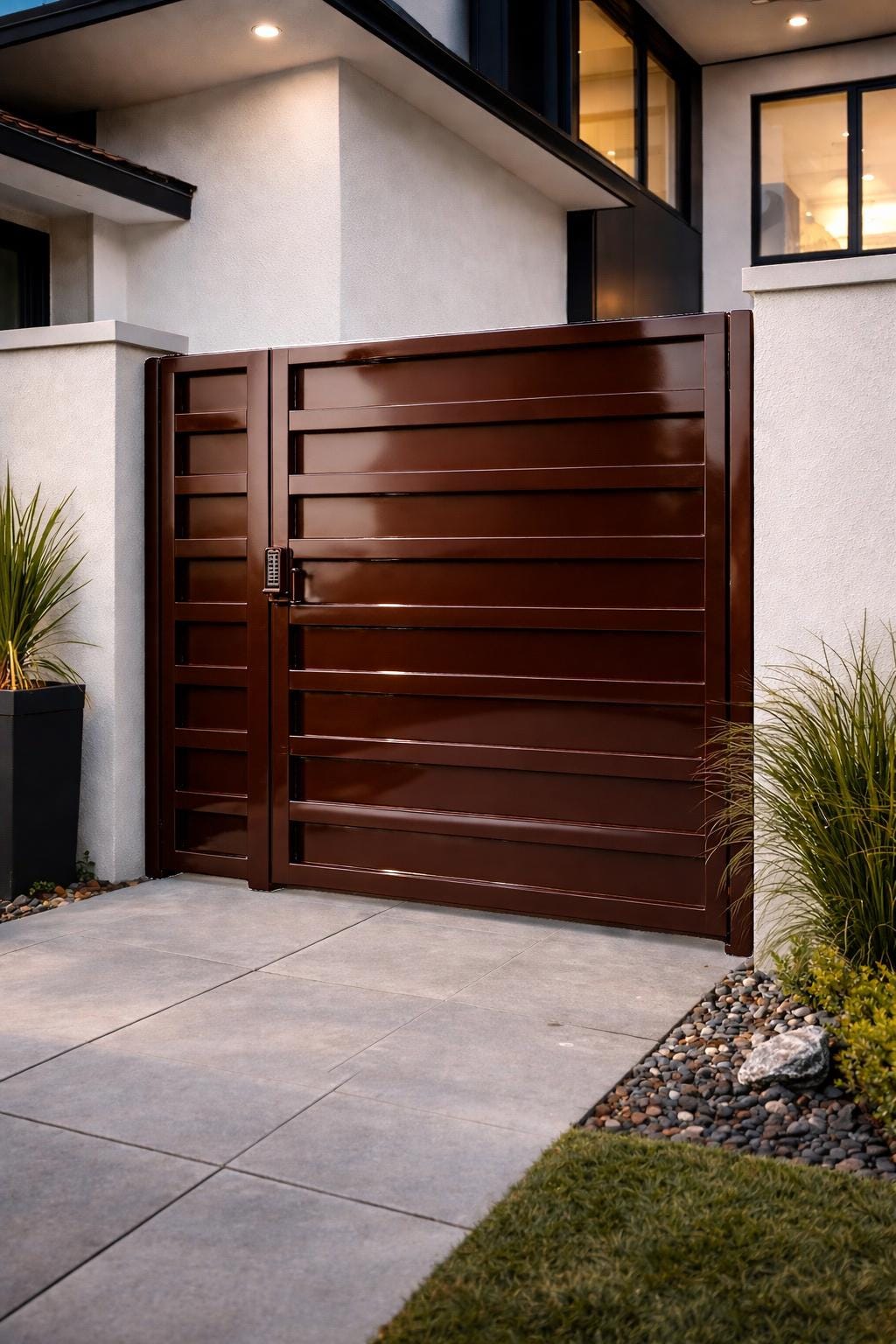 Custom Metal Pedestrian Gate | Modern Horizontal Steel Walk Gate, Exterior Privacy Entry Door