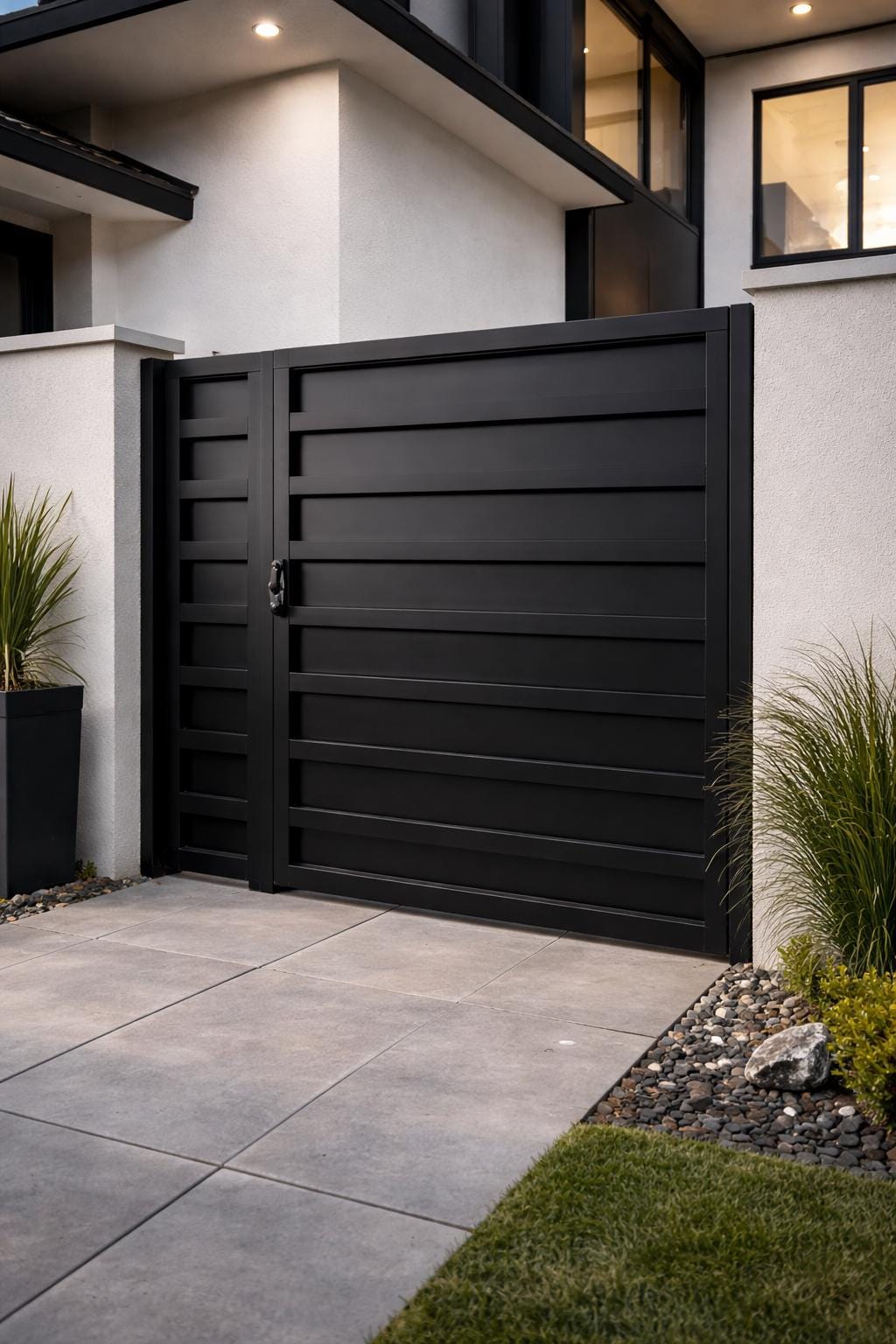 Custom Metal Pedestrian Gate | Modern Horizontal Steel Walk Gate, Exterior Privacy Entry Door