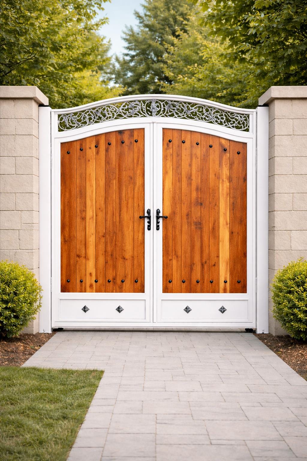Luxury Arched Wrought Iron Gate | Custom Steel Wood Entry Door