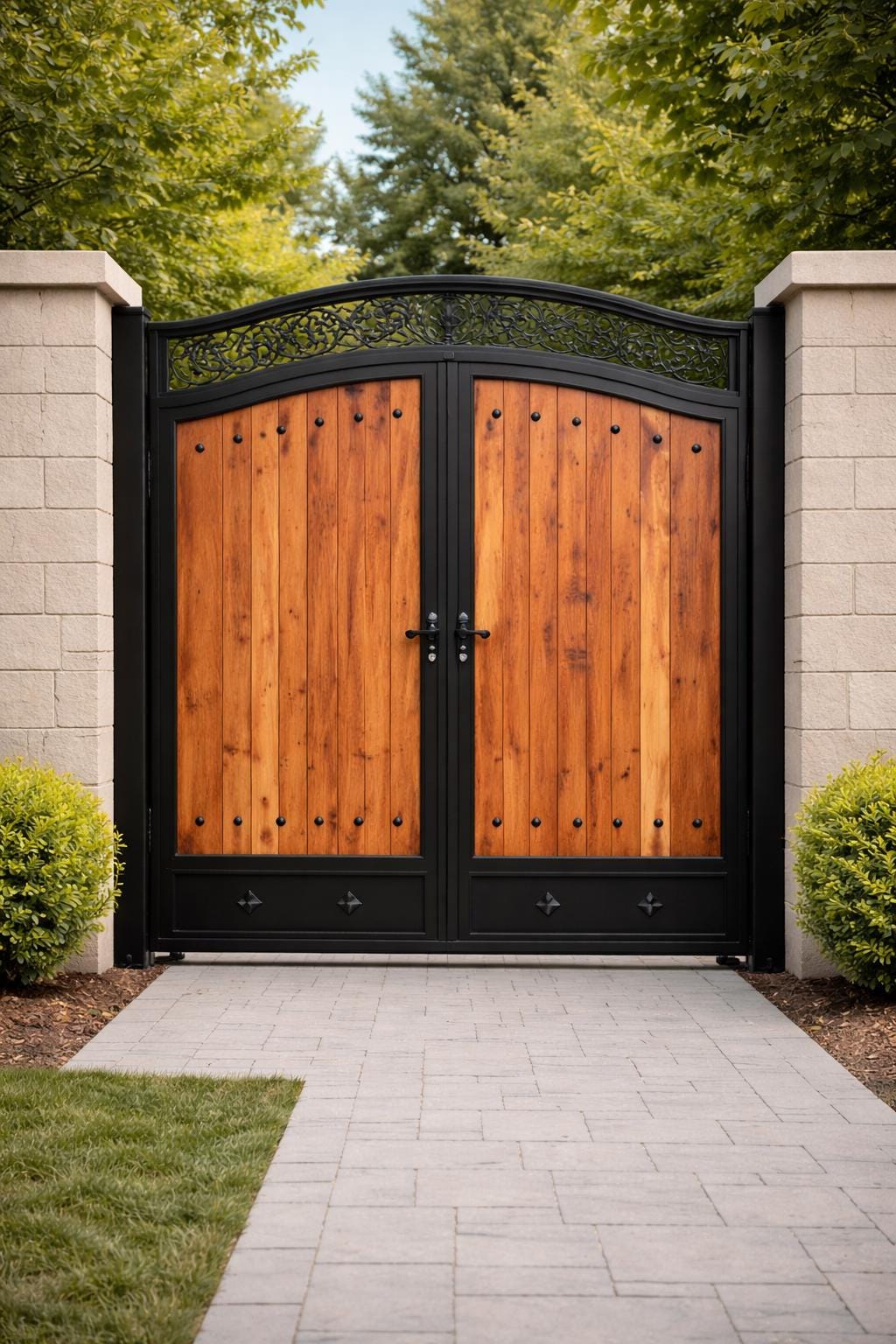 Luxury Arched Wrought Iron Gate | Custom Steel Wood Entry Door