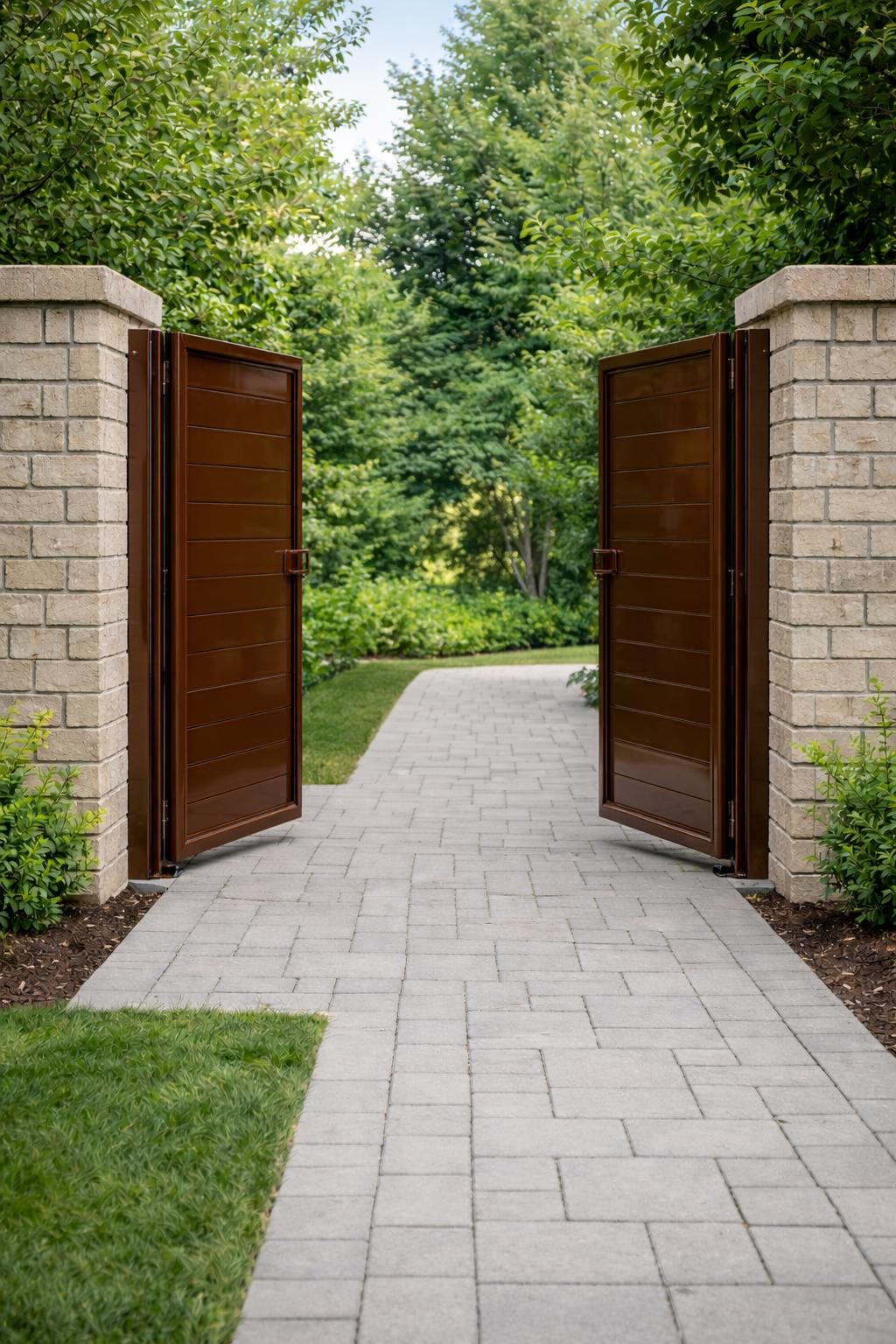 Modern Double Steel Driveway Gate | Horizontal Panel Privacy Entry Gate | Custom Powder Coated