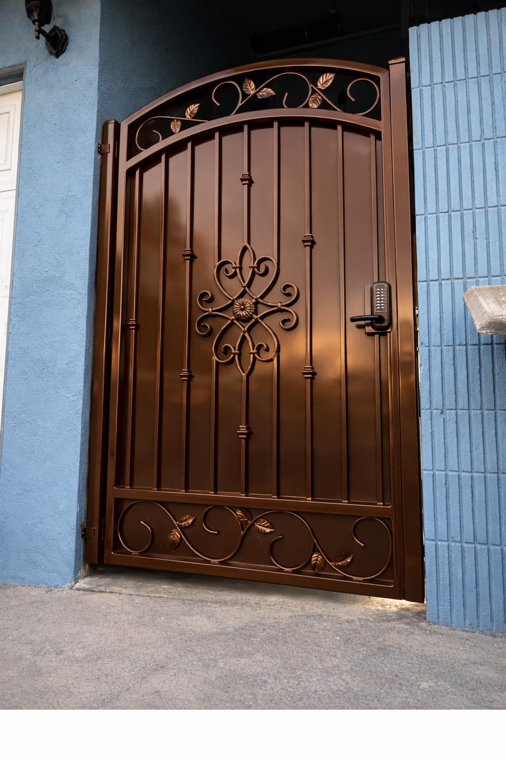 Norvanta Forge Arched Wrought Iron Entry Door - Decorative Scroll Security Gate, Matte Black