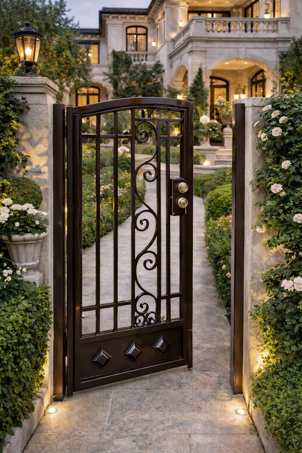Estella Scroll Steel Walk Gate | Custom Privacy Garden Entry Path Door