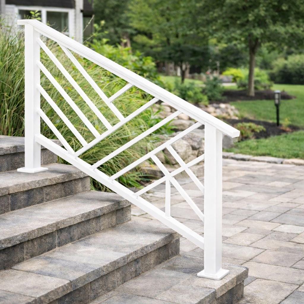 Meridian Modern Exterior Stair Railing | Geometric Steel Handrail System | Matte Black