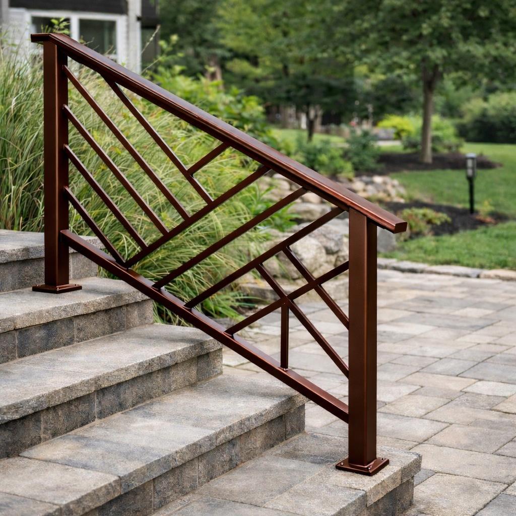 Meridian Modern Exterior Stair Railing | Geometric Steel Handrail System | Matte Black