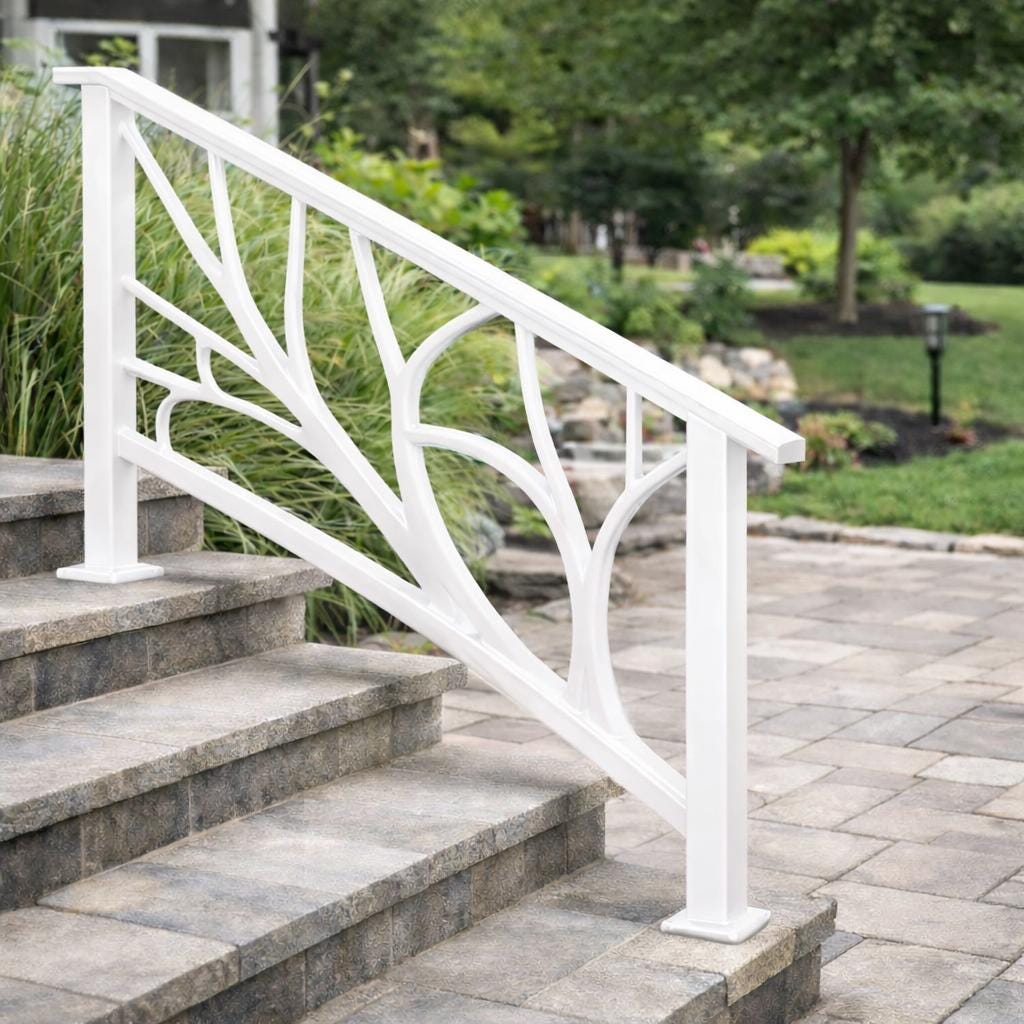 Arborline Modern Exterior Stair Railing | Organic Steel Handrail System | Matte Black