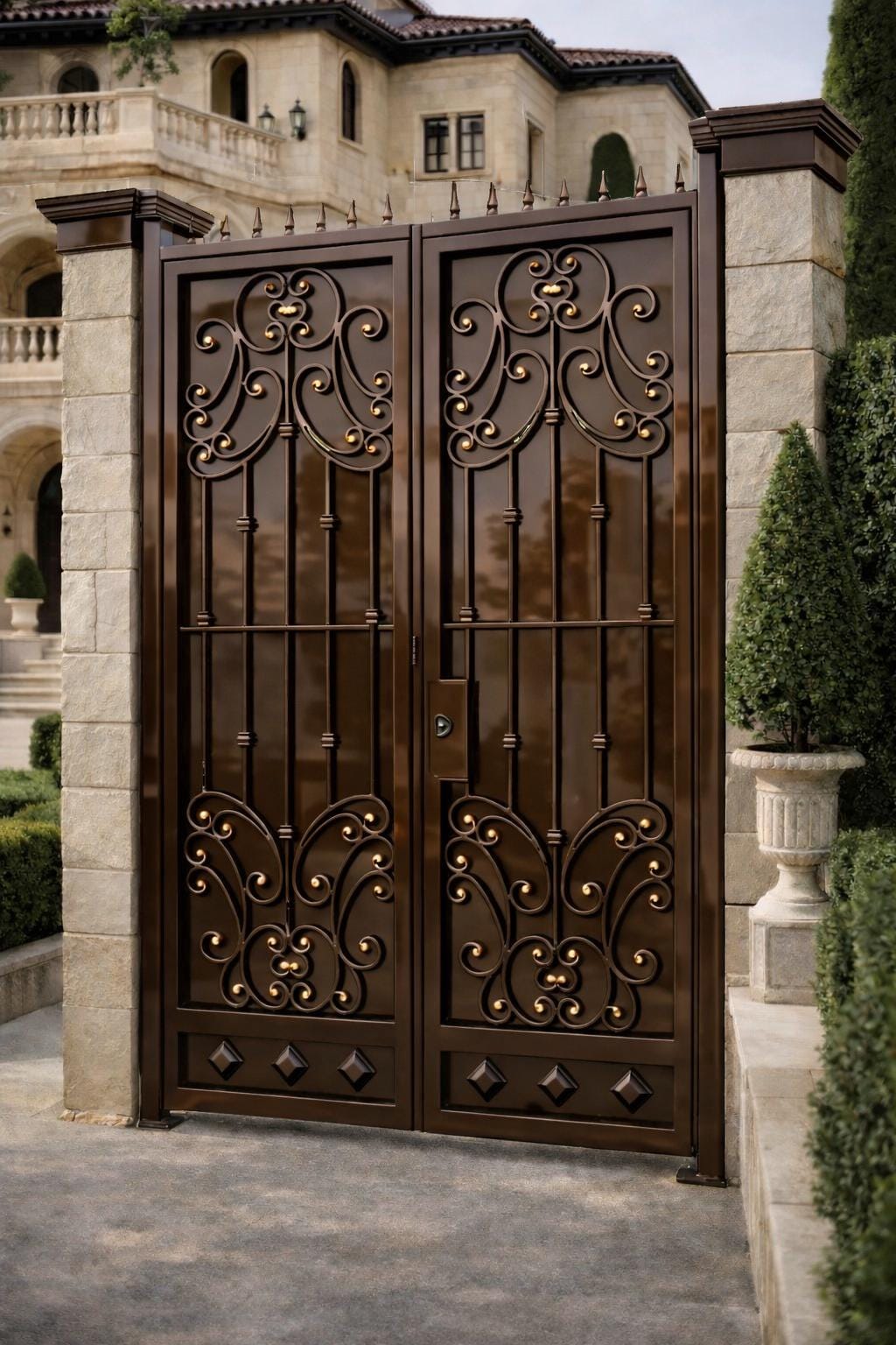 Firenze Scroll Double Wrought Iron Gate | Estate Entrance, Ornamental Scrollwork, Steel Construction