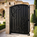 Verona Arched Scroll Wrought Iron Gate | Estate Garden Entry, Mediterranean Style, Matte Black