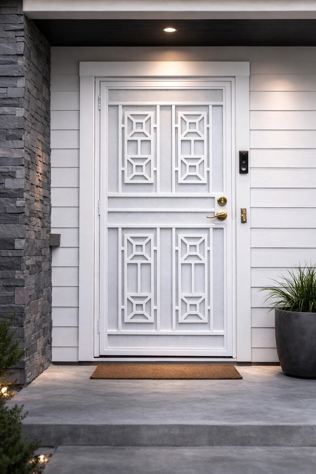 Orion Modern Single Steel Entry Door | Geometric Security Front | Matte Black, White, Glossy Brown