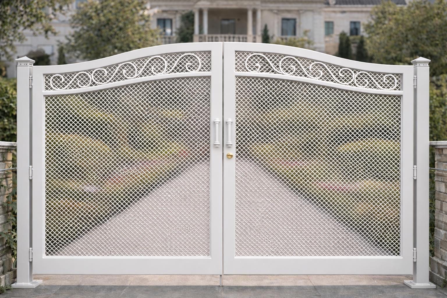 Siena Crest Arched Double Wrought Iron Driveway Gate | Estate Entry Security, Matte Black