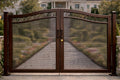 Siena Crest Arched Double Wrought Iron Driveway Gate | Estate Entry Security, Matte Black