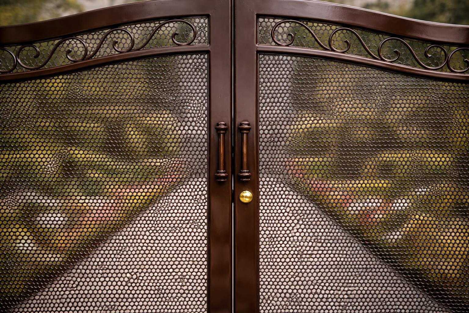 Siena Crest Arched Double Wrought Iron Driveway Gate | Estate Entry Security, Matte Black