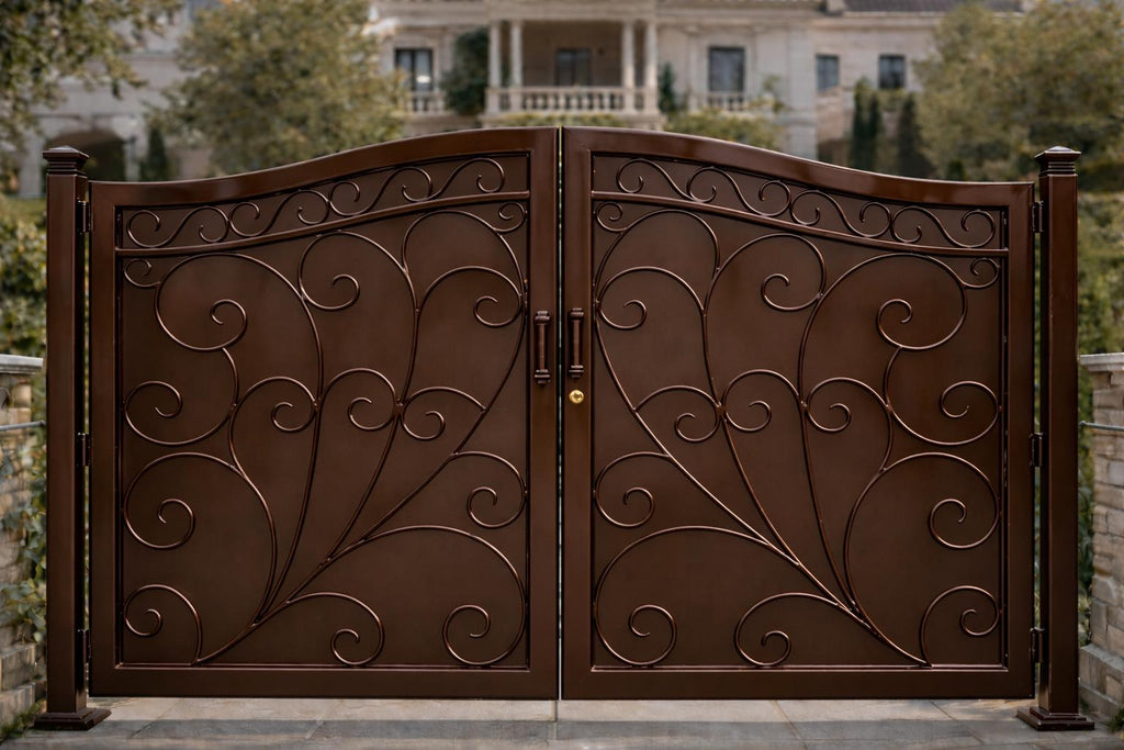 Ravello Grand Arched Double Wrought Iron Driveway Gate | Luxury Estate Entry (Matte Black)