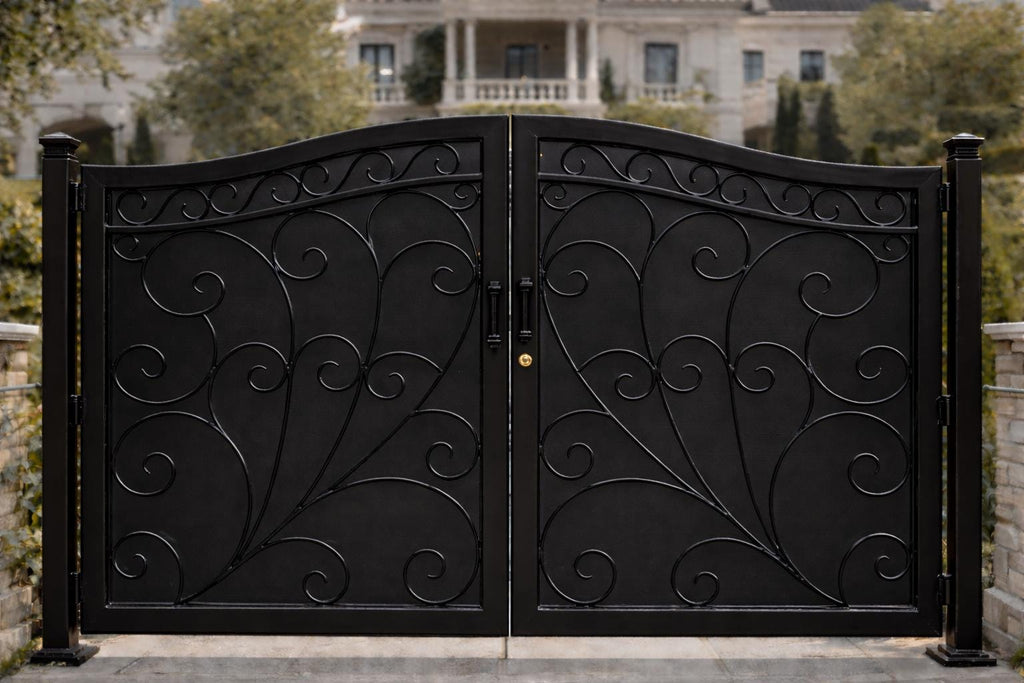 Ravello Grand Arched Double Wrought Iron Driveway Gate | Luxury Estate Entry (Matte Black)