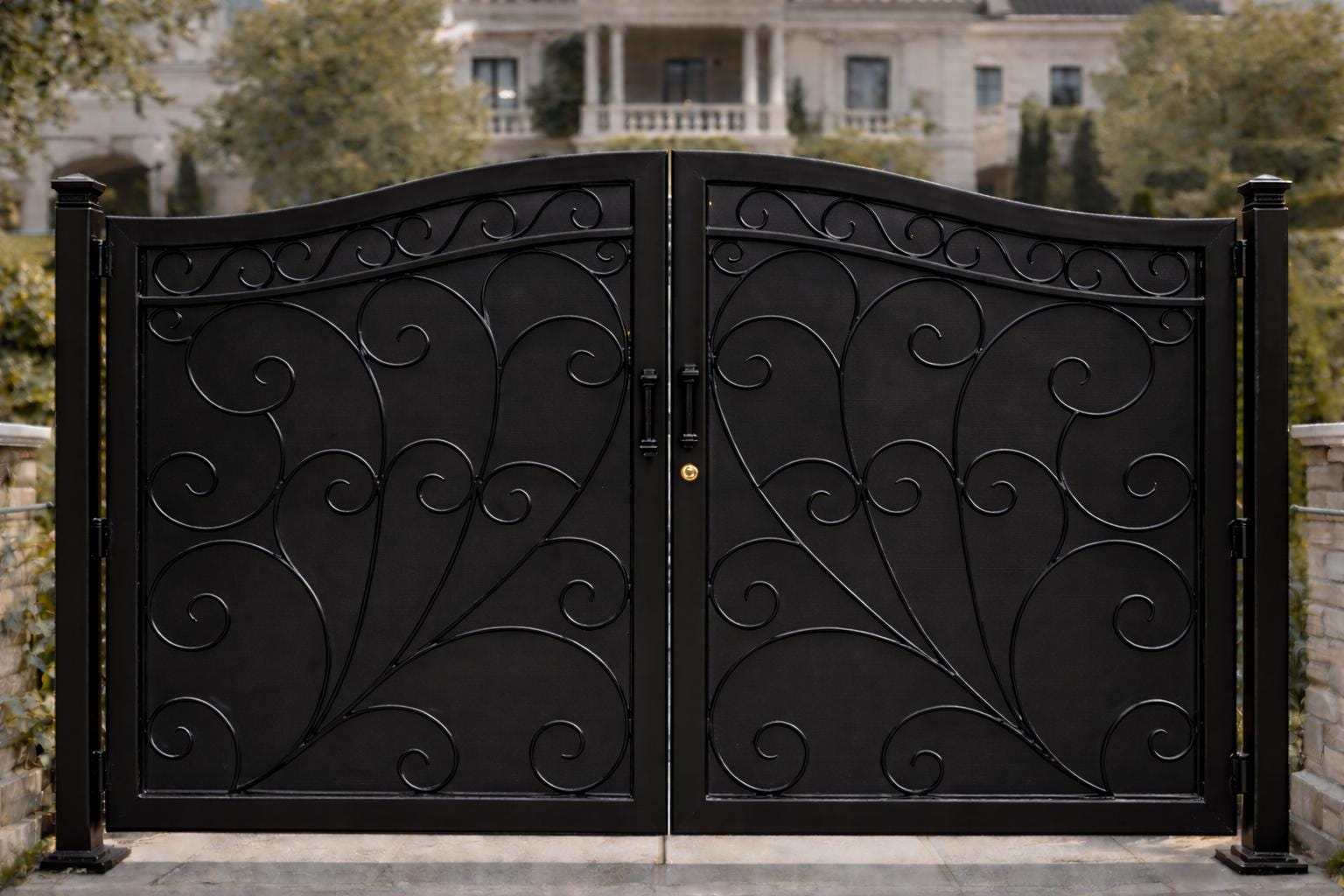 Ravello Grand Arched Double Wrought Iron Driveway Gate | Luxury Estate Entry (Matte Black)