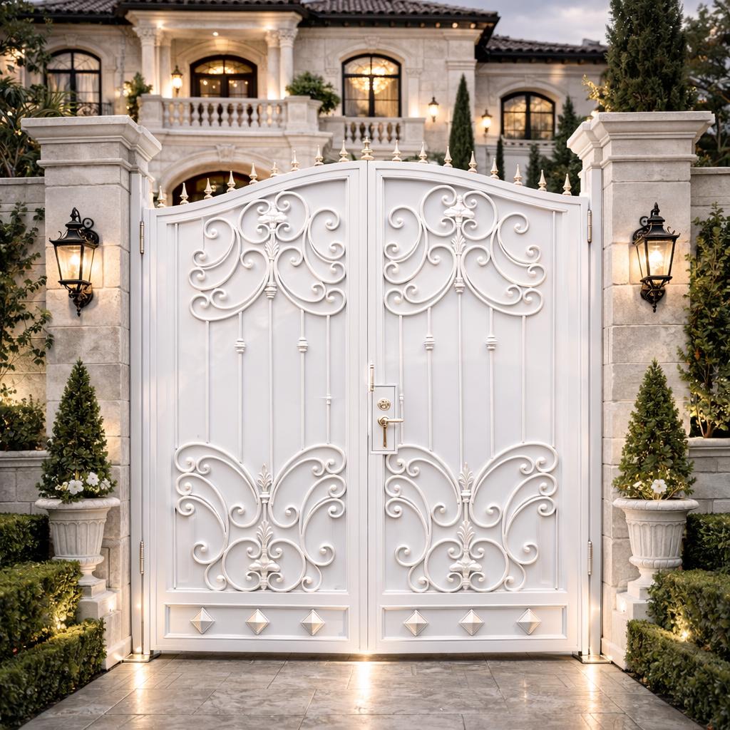 Regalcrest Imperia Wrought Iron Driveway Gate - Arched Estate Entry with Gold Accents